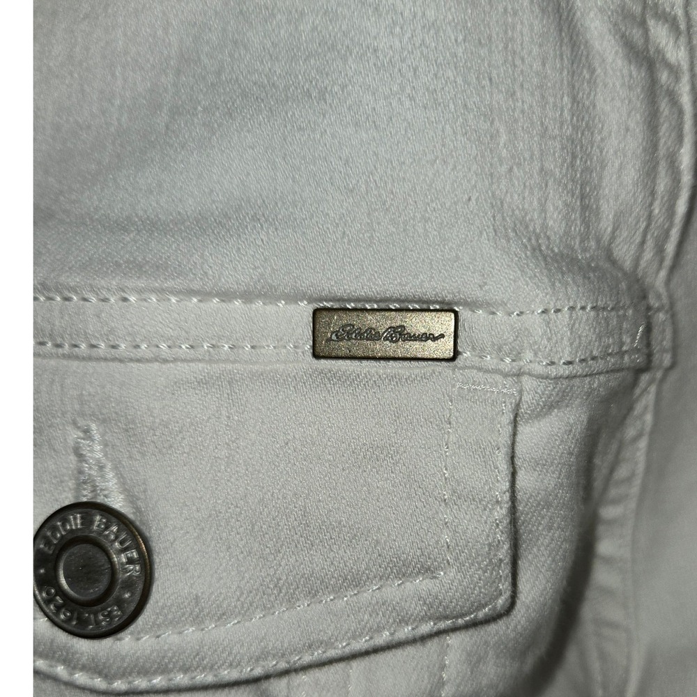 Eddie Bauer Womens White Denim Trucker Jacket Size L Cotton Blend Stretch - Picture 2 of 8